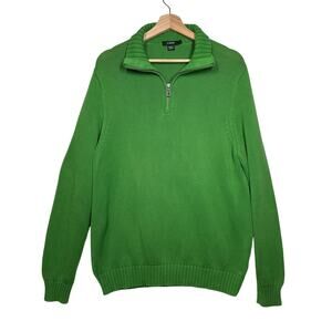 Vintage J. Crew 1/4 Zip Cotton Sweater Pullover Collared Rib Knit Kelly Green L